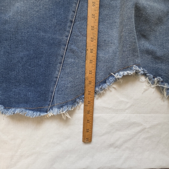 Baccini Denim Midi Skirt Sz 16 A-Line Long Frayed Hem Jean Festival Y2K Vibe - Picture 4 of 5